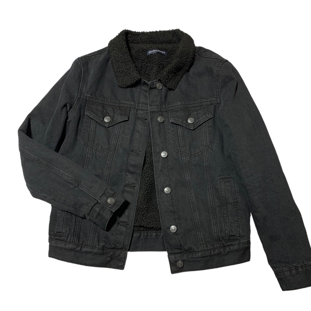 Brandy Melville Black Sherpa Lined Button Up Denim Jacket Size Small
